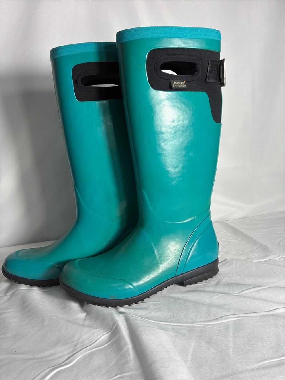 Bogs Tacoma Tall Waterproof Rain Boots - Women’s Size 7 - Teal with slide handle